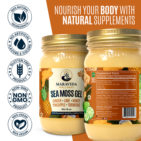 Sea Moss Gel – Ginger, Lime, Honey, Pineapple & Turmeric – 100% Natural Raw Organic Irish Moss – 16oz Jar – Premium Superfood for Everyday Wellness