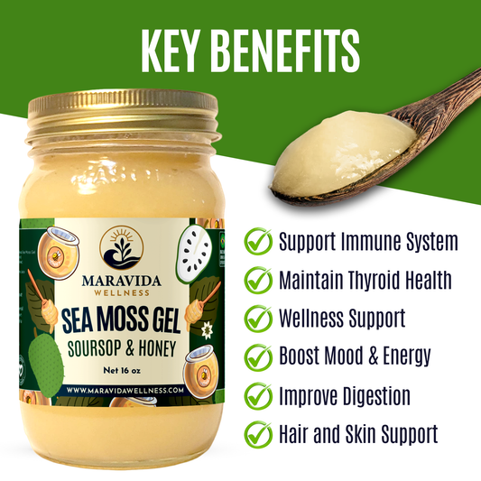 Sea Moss Gel with Soursop & Honey, Natural Wellness Supplement, 16 oz, 100% Natural, Vegan, Non-GMO, Gluten Free