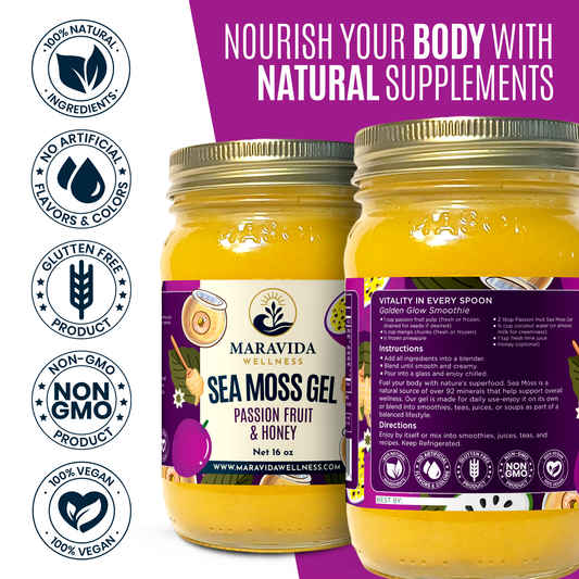 Sea Moss Gel – Passion Fruit & Honey – 16 oz | Organic Wildcrafted Sea Moss | Rich in 92 Essential Minerals | Natural Energy, Immunity & Gut Support