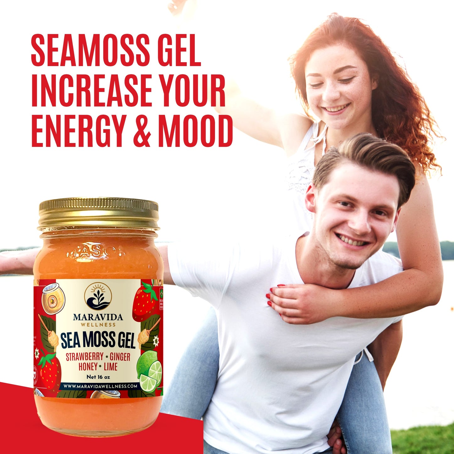 Sea Moss Gel – Strawberry, Ginger, Honey & Lime | 100% Wildcrafted Irish Sea Moss | Natural Energy, Immunity & Digestion Support – 16 oz