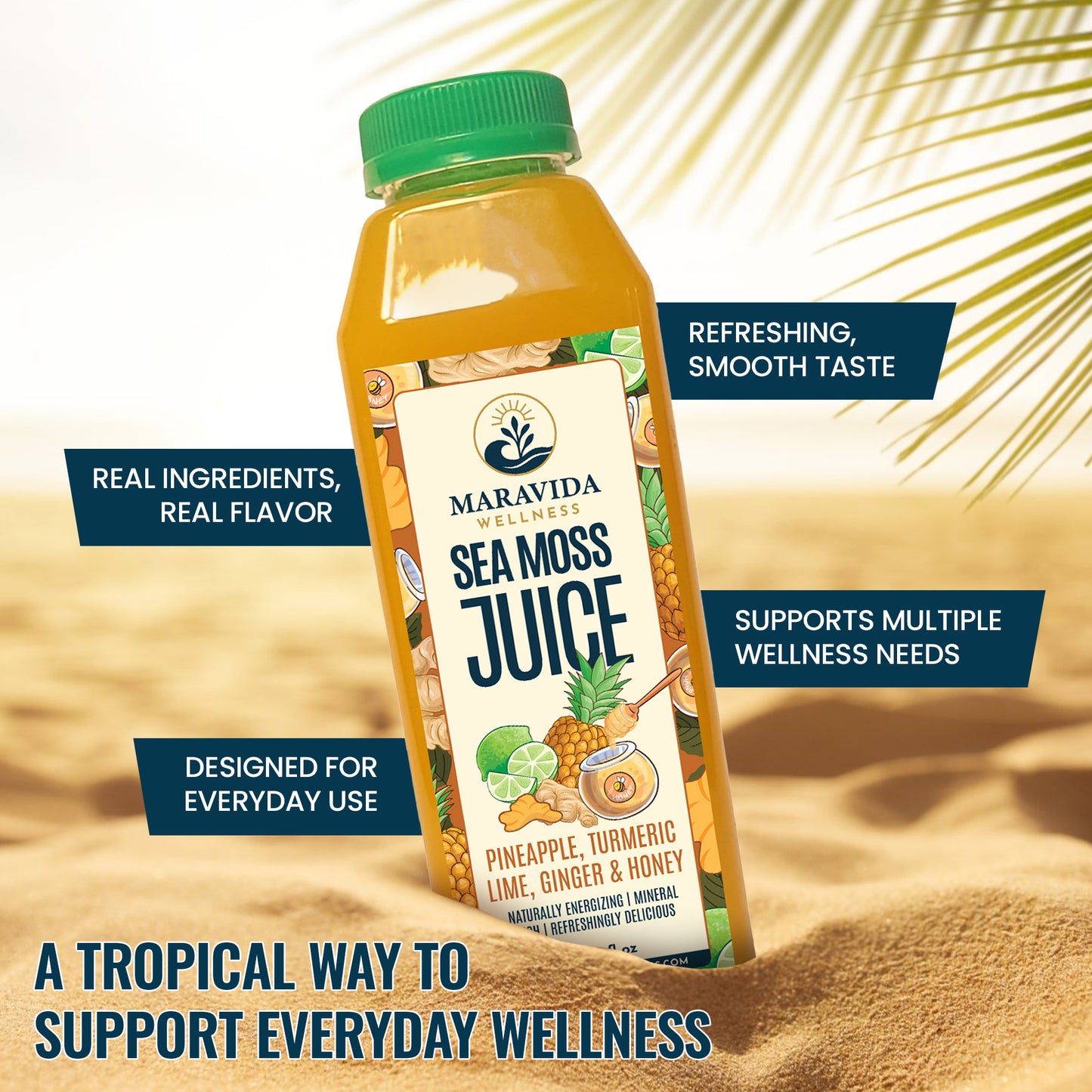 Maravida Wellness Sea Moss Juice – Pineapple, Turmeric, Lime, Ginger & Honey (4 Pack)