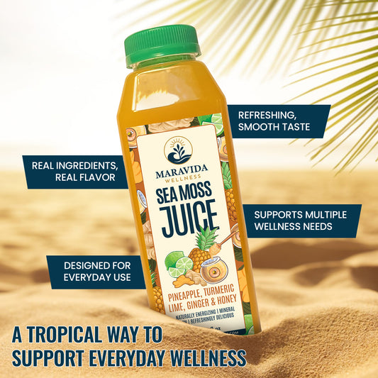 Maravida Wellness Sea Moss Juice – Pineapple, Turmeric, Lime, Ginger & Honey (4 Pack)