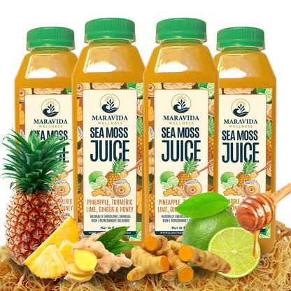 Maravida Wellness Sea Moss Juice – Pineapple, Turmeric, Lime, Ginger & Honey (4 Pack)