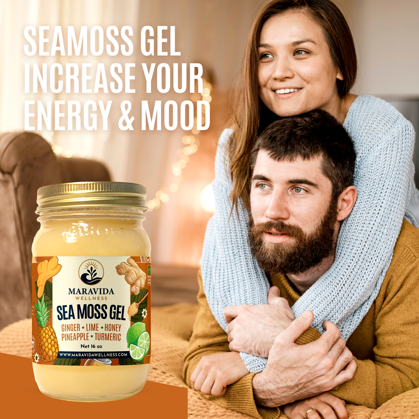 Sea Moss Gel – Ginger, Lime, Honey, Pineapple & Turmeric – 100% Natural Raw Organic Irish Moss – 16oz Jar – Premium Superfood for Everyday Wellness
