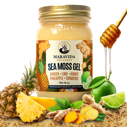 Sea Moss Gel – Ginger, Lime, Honey, Pineapple & Turmeric – 100% Natural Raw Organic Irish Moss – 16oz Jar – Premium Superfood for Everyday Wellness