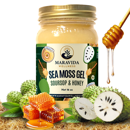 Sea Moss Gel with Soursop & Honey, Natural Wellness Supplement, 16 oz, 100% Natural, Vegan, Non-GMO, Gluten Free