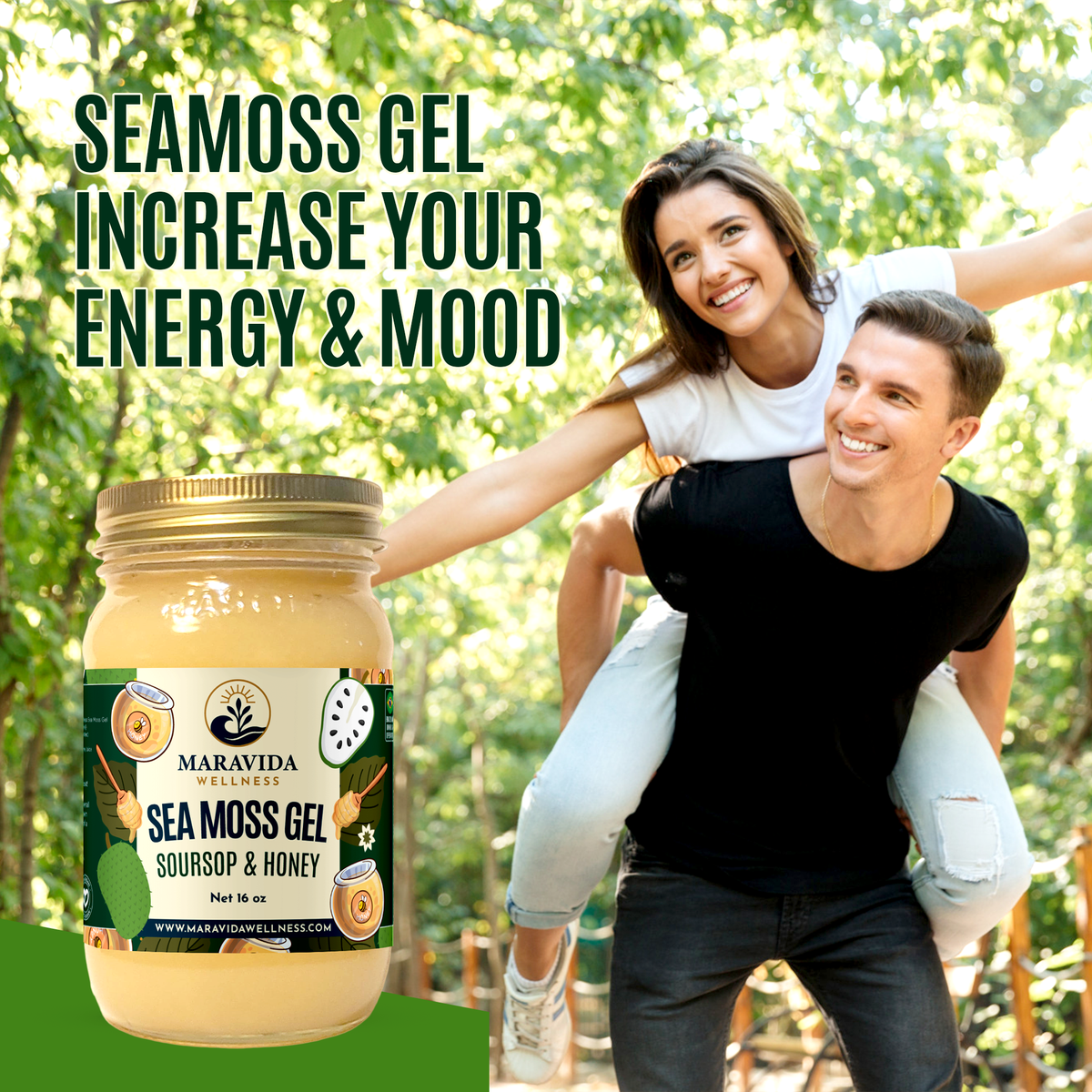 Maravida Sea Moss Gel with Soursop & Honey, Natural Wellness Supplement, 16 oz ...