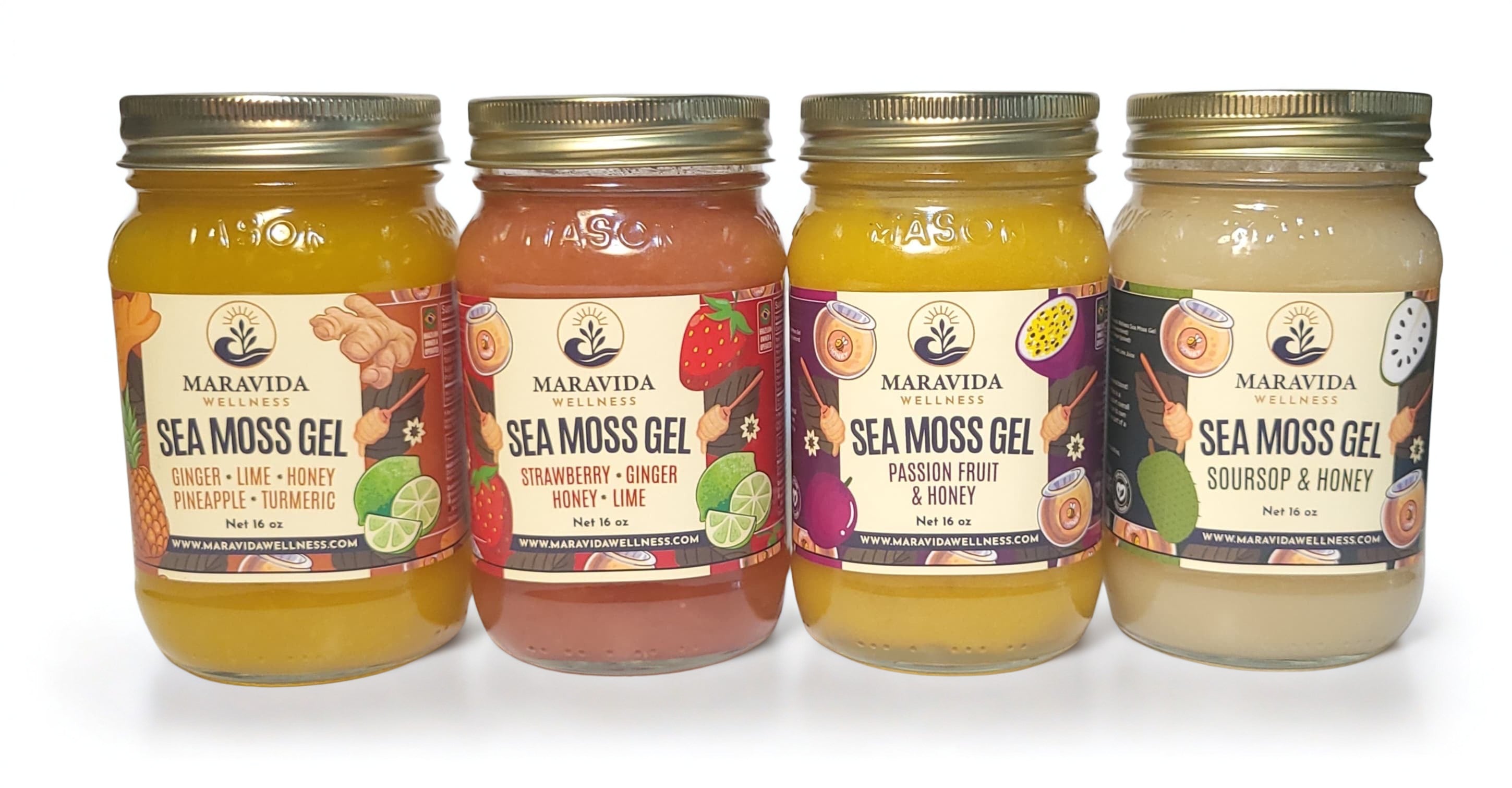 Maravida Wellness Sea Moss Gel 4-Flavor Superfood Variety Pack (16 oz