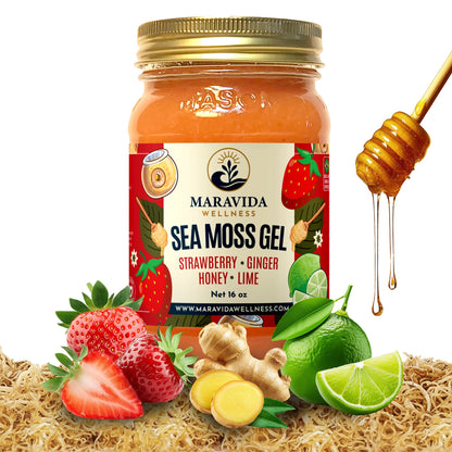 Sea Moss Gel – Strawberry, Ginger, Honey & Lime | 100% Wildcrafted Irish Sea Moss | Natural Energy, Immunity & Digestion Support – 16 oz