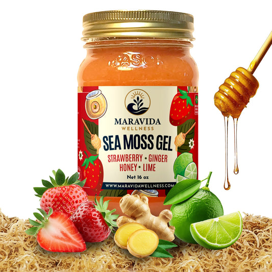 Sea Moss Gel – Strawberry, Ginger, Honey & Lime | 100% Wildcrafted Irish Sea Moss | Natural Energy, Immunity & Digestion Support – 16 oz